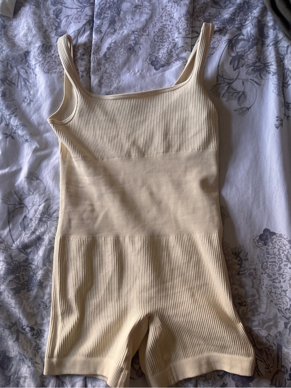 Cream Ribbed One-Piece athletic Romper